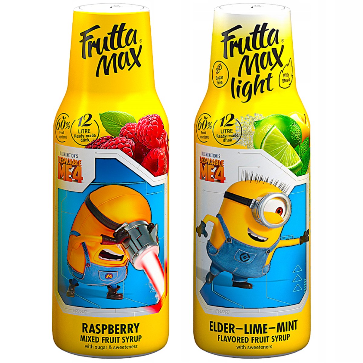 Syrop FruttaMax MINIONKI MALINA 500ml + Syrop FruttaMax MINIONKI LIMONKA MIĘTA BEZ LIGHT 500ml