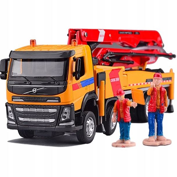 Ciężarówka Z Pompą Do Betonu Metalowa 1:50 Volvo Figurki Prezent Dla Dzieci