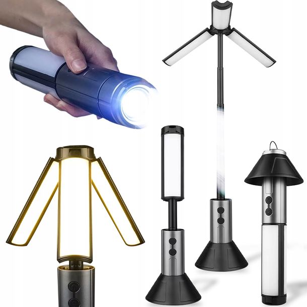 Lampa Led Stojąca Wisząca Latarka Lampka Zewnętrzna Na Biwak Kemping 3w1
