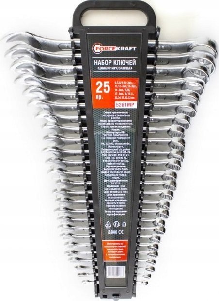Forcekraft Zestaw kluczy płasko-oczkowych 25el. 6-32mm Cr-V