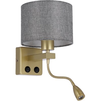 POLO LAMPA KINKIET ZŁOTY 1X40W E27 + 2W LED ABAŻUR OKRĄGŁY SZARY