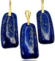 Lapis Lazuli Naturalny Piękny Komplet Kolczyki Wisiorek Złote Srebro