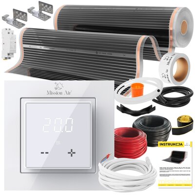 Folia grzewcza na podczerwień MISSION AIR 160 W/m² Black Silver 30 m² (30 m x 100 cm) + regulator Aries LCD Biały