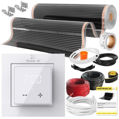 Folia grzewcza na podczerwień MISSION AIR 160 W/m² Black Silver 10 m² (10 m x 100 cm) + regulator Aries LCD Biały