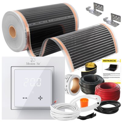 Folia grzewcza na podczerwień MISSION AIR 160 W/m² Black Silver PTC 10 m² (20 m x 50 cm) + regulator Aries LCD Biały