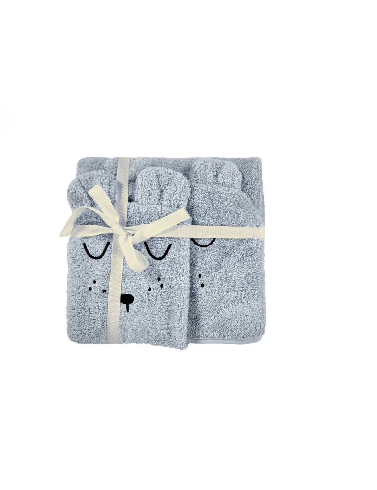 Alvi Ręcznik z kapturkiem + myjka frotte Faces jasnoniebieski