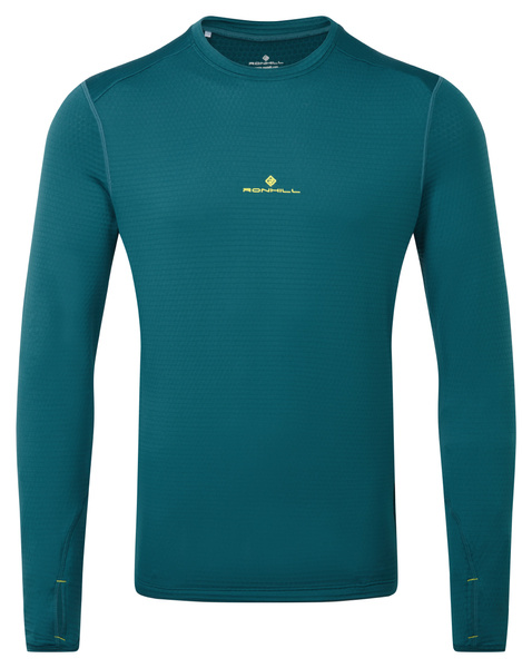 RONHILL Bluza biegowa męska TECH WINTER CREW deep teal/acid