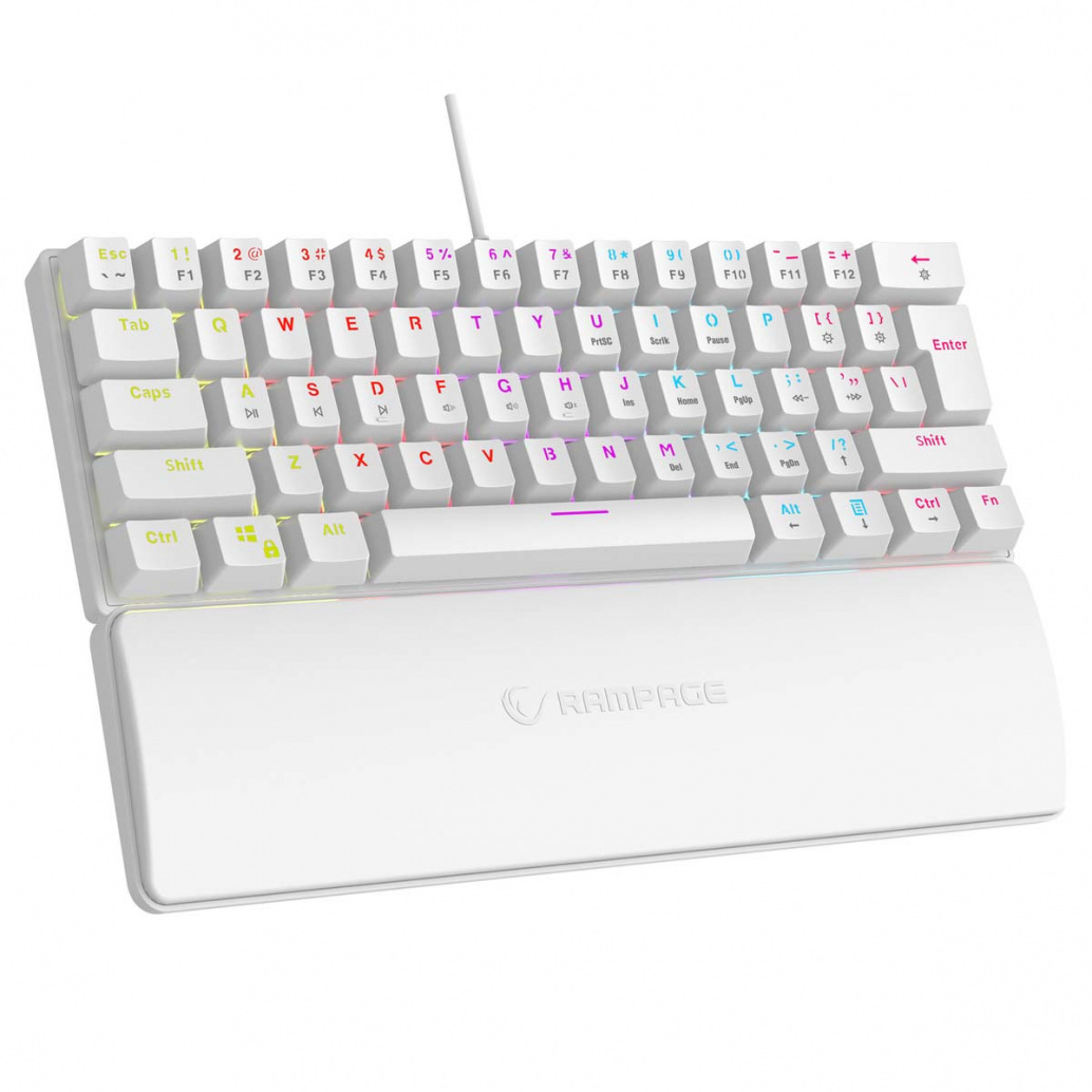Rampage PLOWER K60 WHITE Blue Switch RGB biała