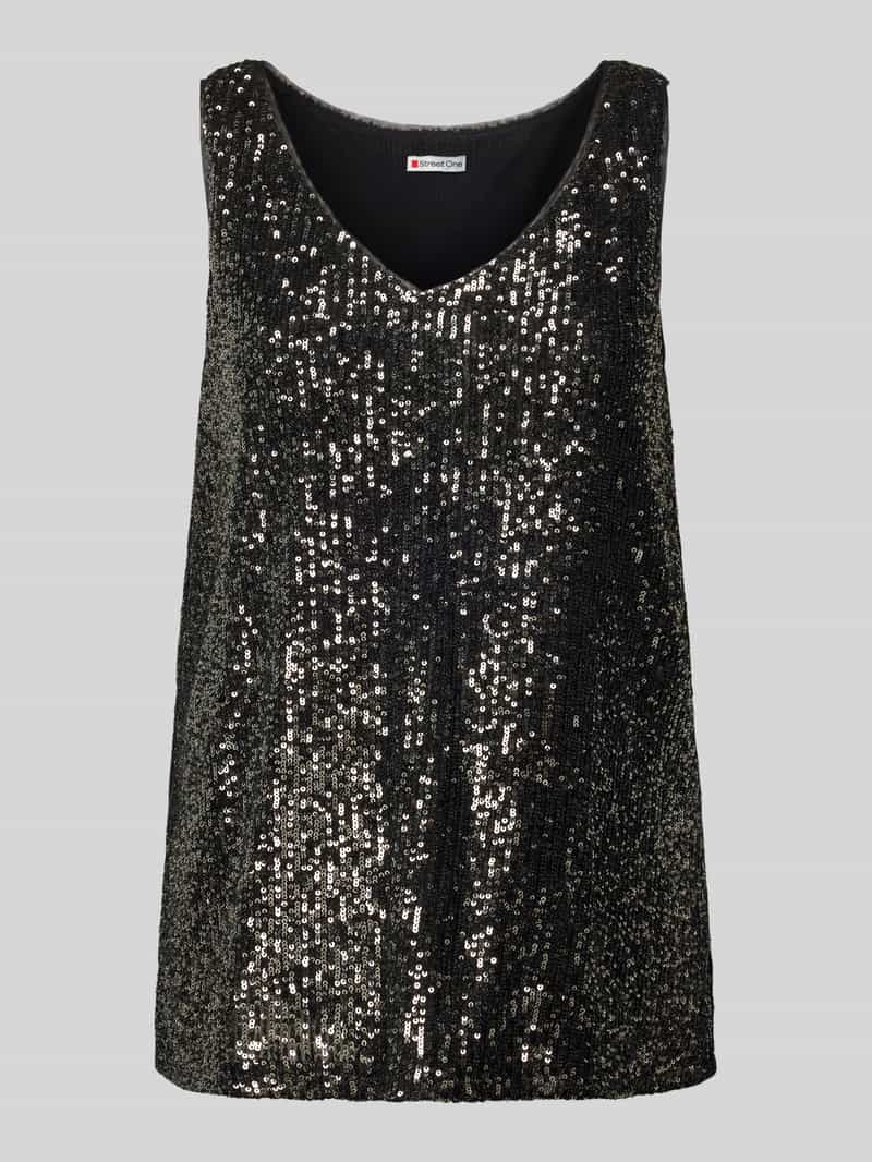 Top bluzkowy o kroju regular fit z cekinowym obszyciem