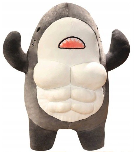 Pluszak Maskotka Rekin 60cm Przytulanka Muscle Shark Poduszka Szara