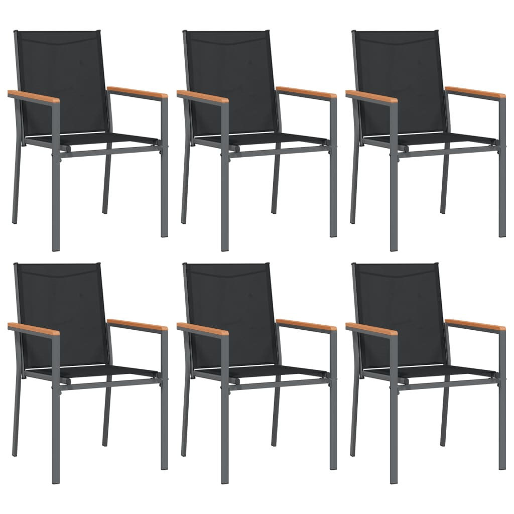 Krzesła ogrodowe, 6 szt, czarne, 55x61,5x90cm, textilene i stal