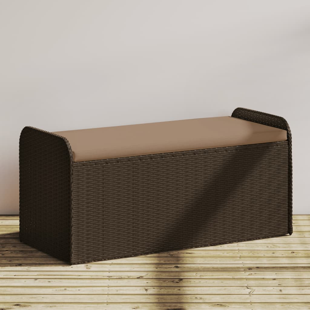 Ławka ze schowkiem i poduszką, brąz, 115x51x52 cm, polirattan