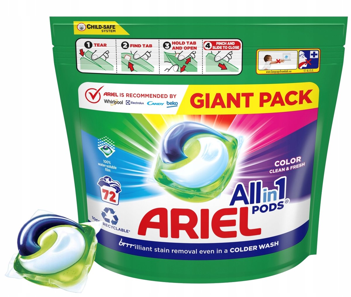 Kapsułki Do Kolorowego Prania Ariel All-In-1 Pods 72 Sztuki GIGANT PACK