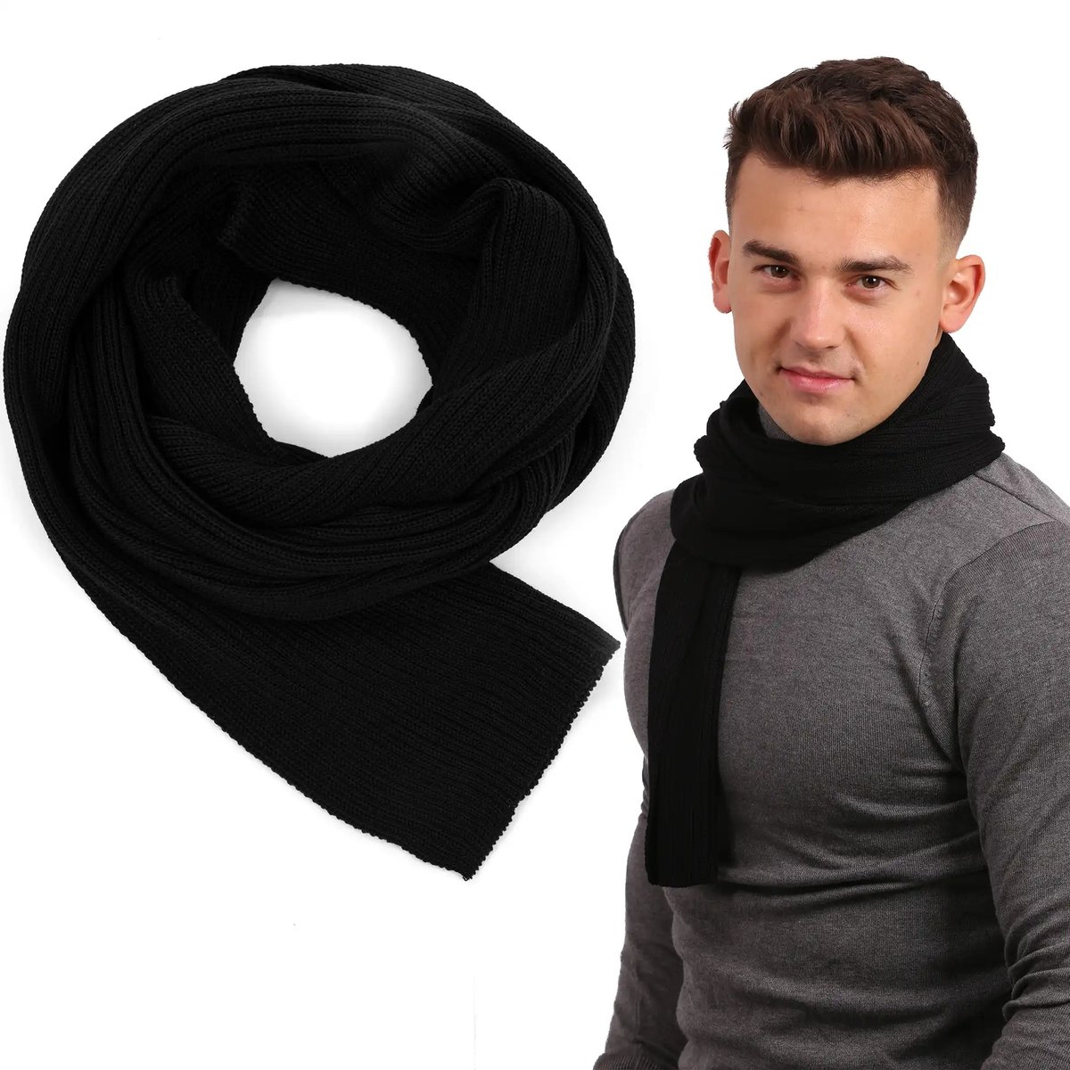 Szal męski zimowy ciepły szalik elegancki 100% WEŁNA jesienny modny długi