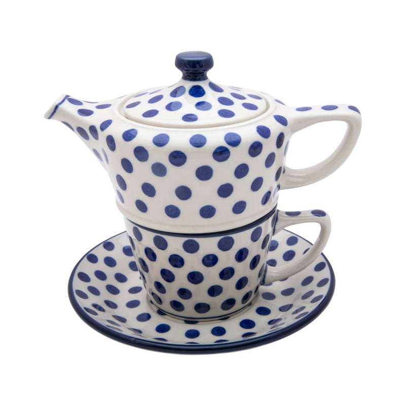 KOMPLET Czajnik 300 ml Filiżanka 200 ml - Ceramika Artystyczna Bolesławiec - KROPKI