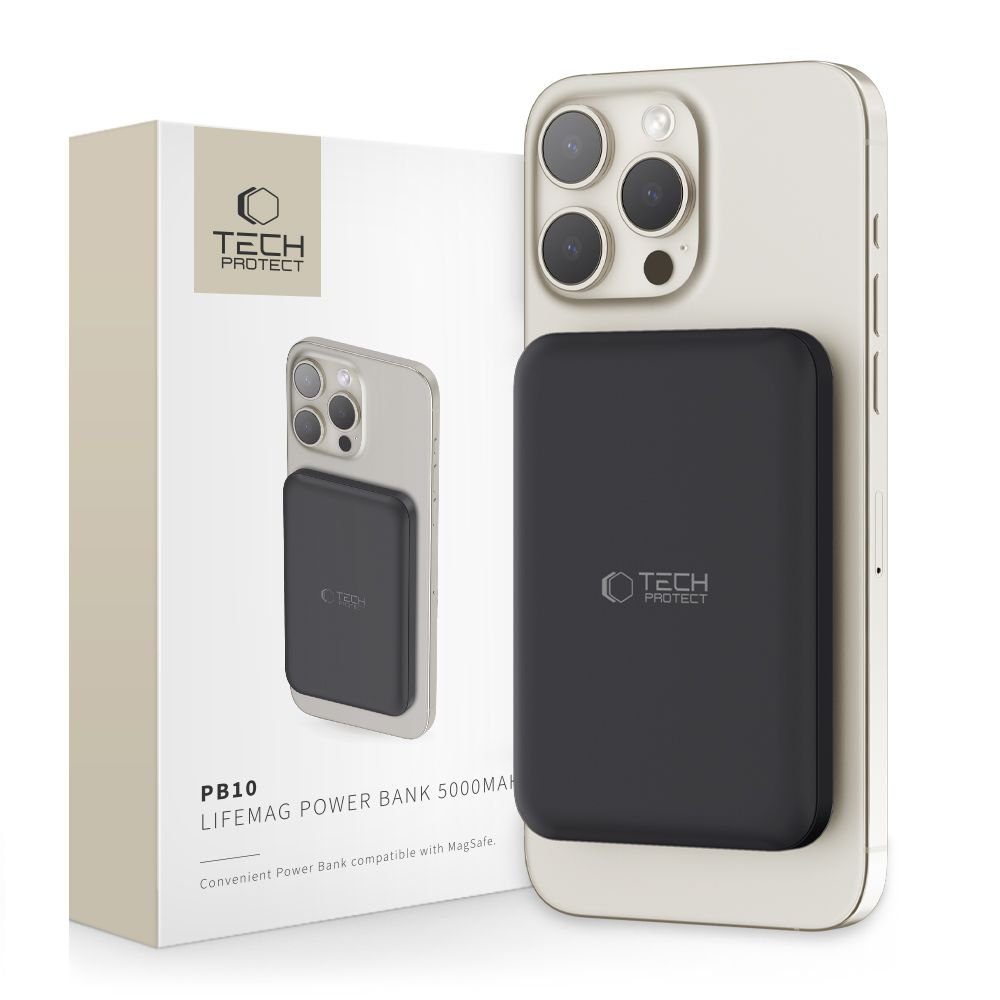 PB10 LIFEMAG MAGSAFE POWER BANK 5000MAH POWERBANK BATERIA MAGNETYCZNA ZAPASOWA DO IPHONE 12 13 14 15 16 PRO MAX / PLUS - BLACK
