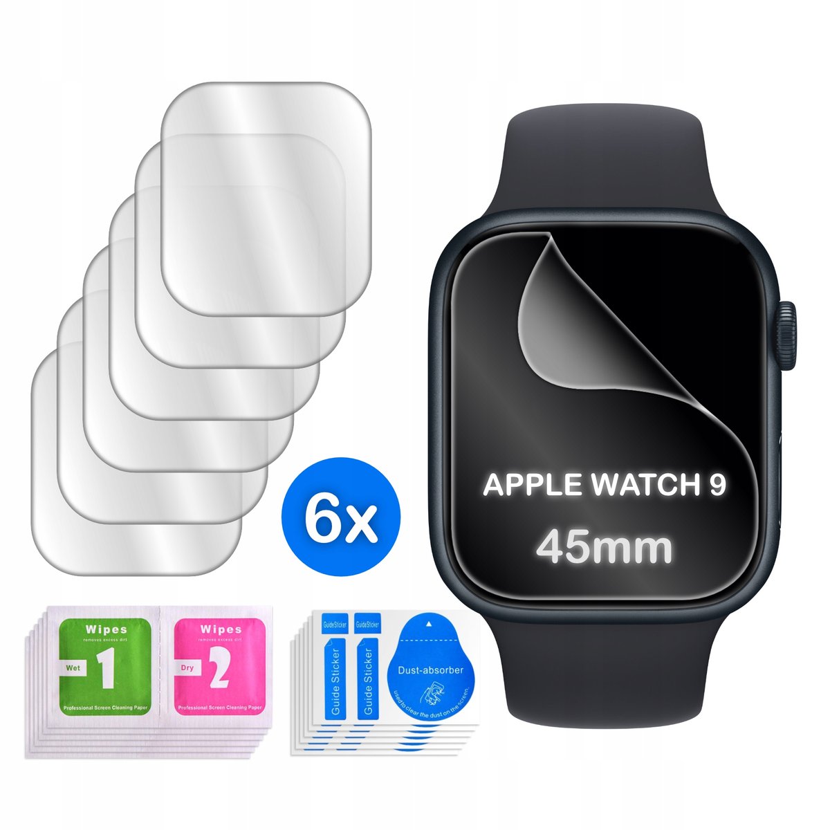 FOLIA do Apple Watch 9 45mm HYDROŻELOWA OCHRONNA na ekran 3D 6 sztuk