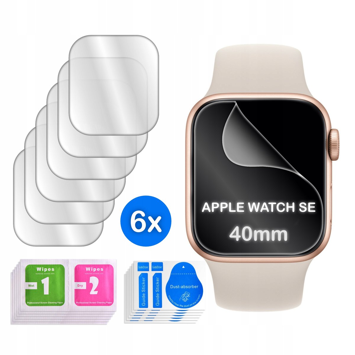 FOLIA do Apple Watch SE 40mm HYDROŻELOWA OCHRONNA na ekran 3D 6 sztuk
