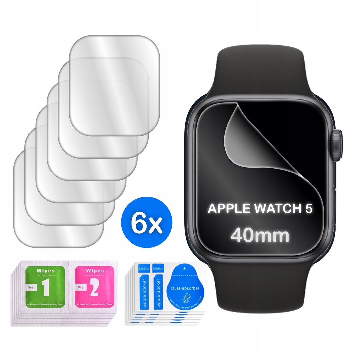 FOLIA do Apple Watch 5 40mm HYDROŻELOWA OCHRONNA na ekran 3D 6 sztuk