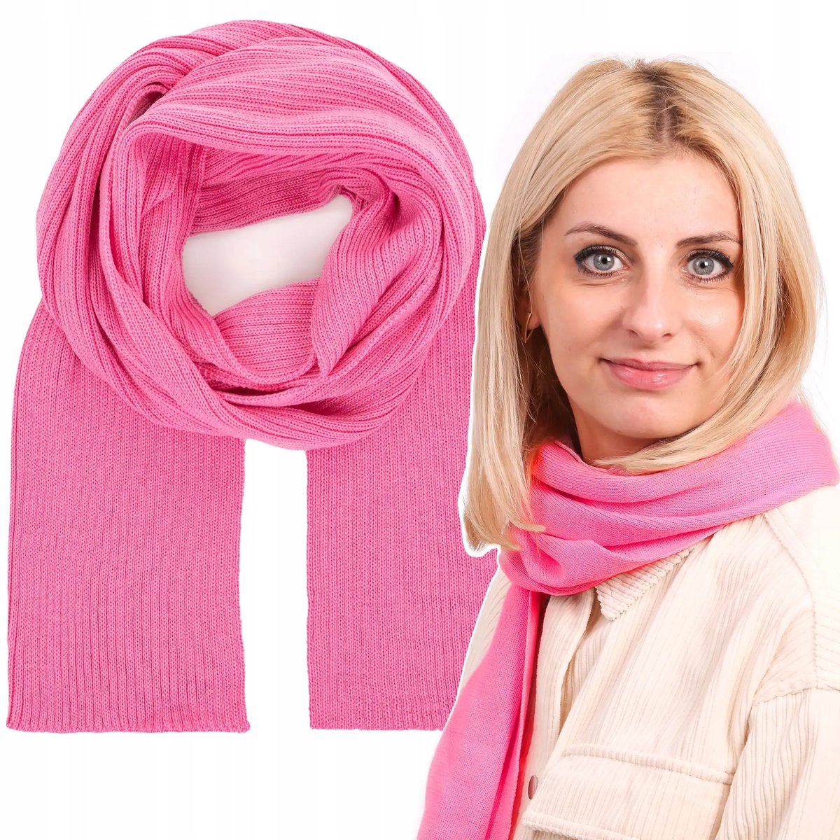 Ciepły szal damski z WEŁNĄ MERINO modny szalik zimowy jesienny kobiecy