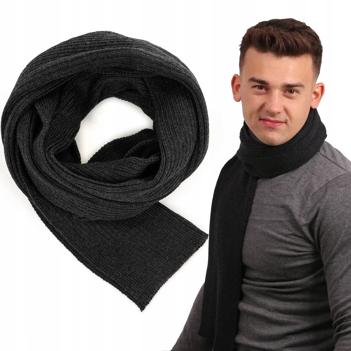 Elegancki szal męski szalik jesienny zimowy CIEPŁY 100% WEŁNA merino długi