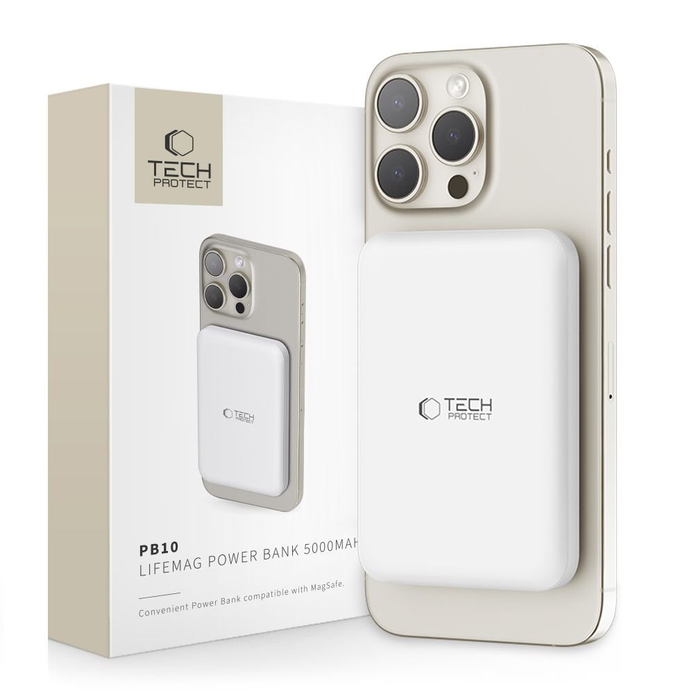 PB10 LIFEMAG MAGSAFE POWER BANK 5000MAH POWERBANK BATERIA MAGNETYCZNA ZAPASOWA DO IPHONE 12 13 14 15 16 PRO MAX / PLUS - WHITE