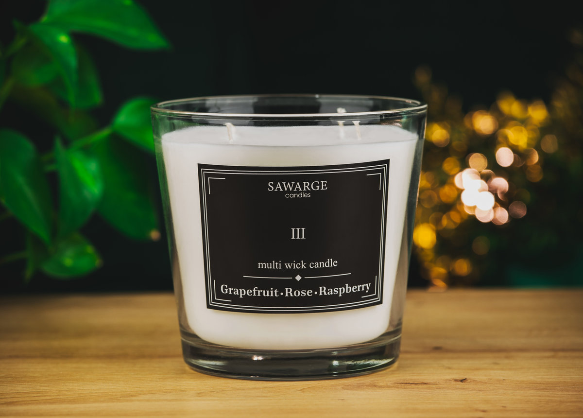 Świeca Zapachowa Sojowa No3 / 70h/Malina Róża Grapefruit 800g/Sawarge Candles