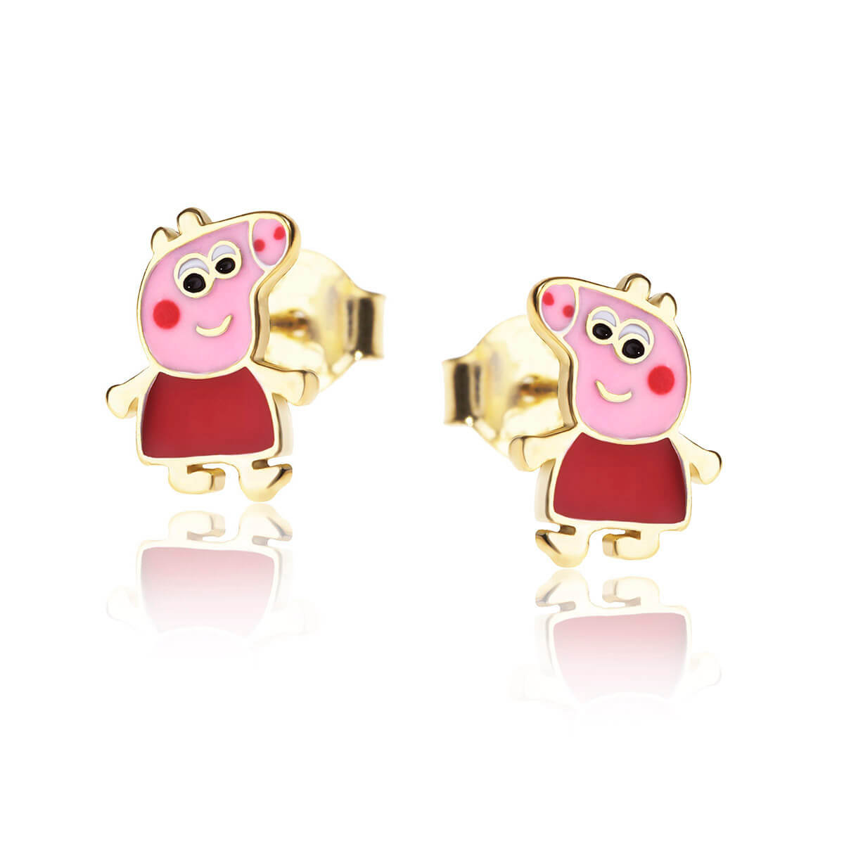 Kolczyki srebrne pozłacane Świnka Peppa emaliowane