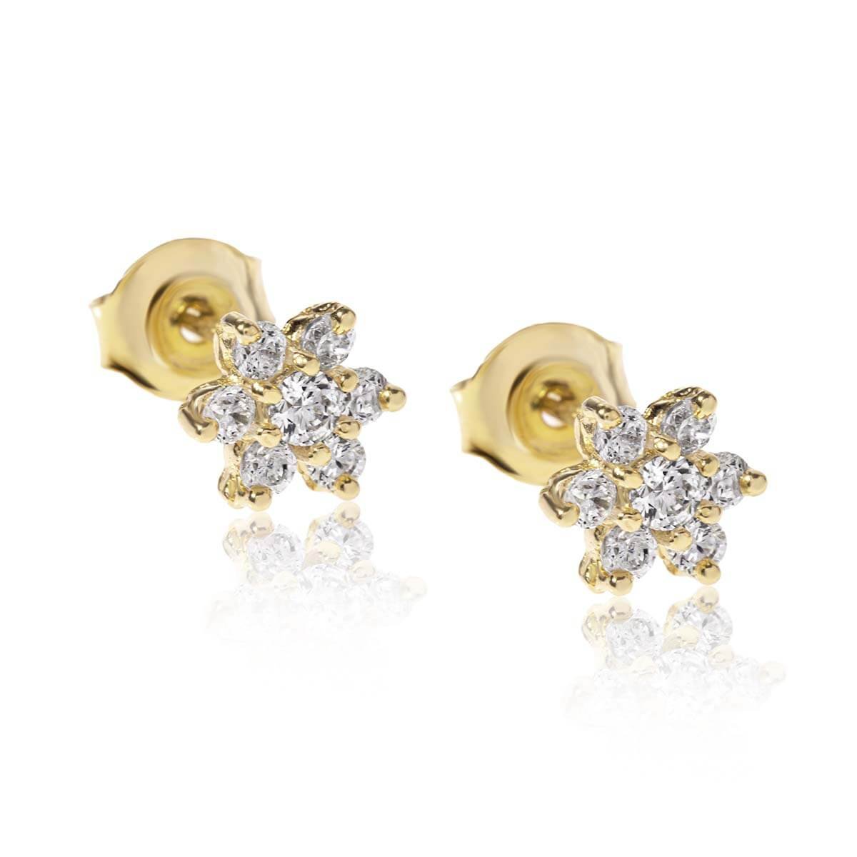 Kolczyki kwiatki z cyrkoniami srebrne pozłacane