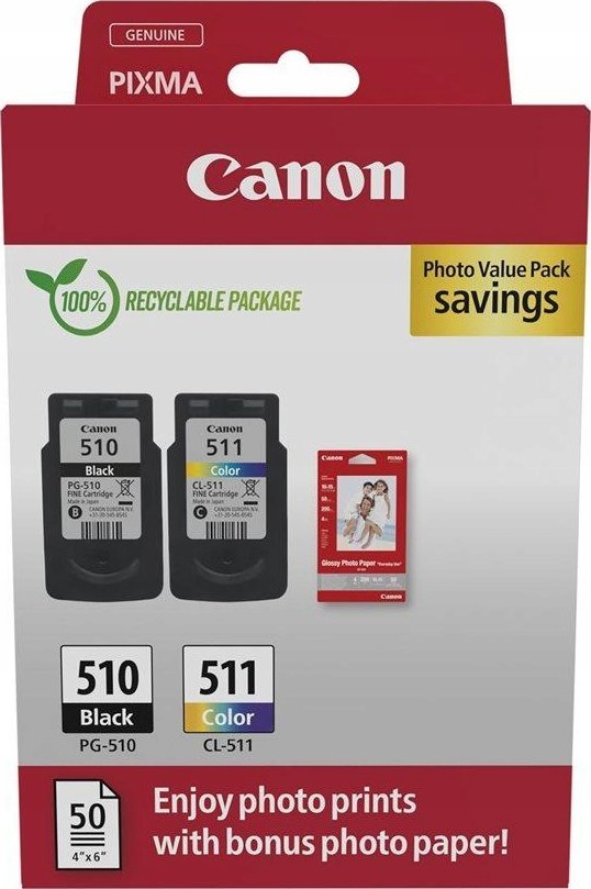Tusz Canon Canon Ink Cartridge + Photo Paper Value Pack PG-510/CL-511 Ink cartridge/Paper kit Colour cyan, magenta, yellow
