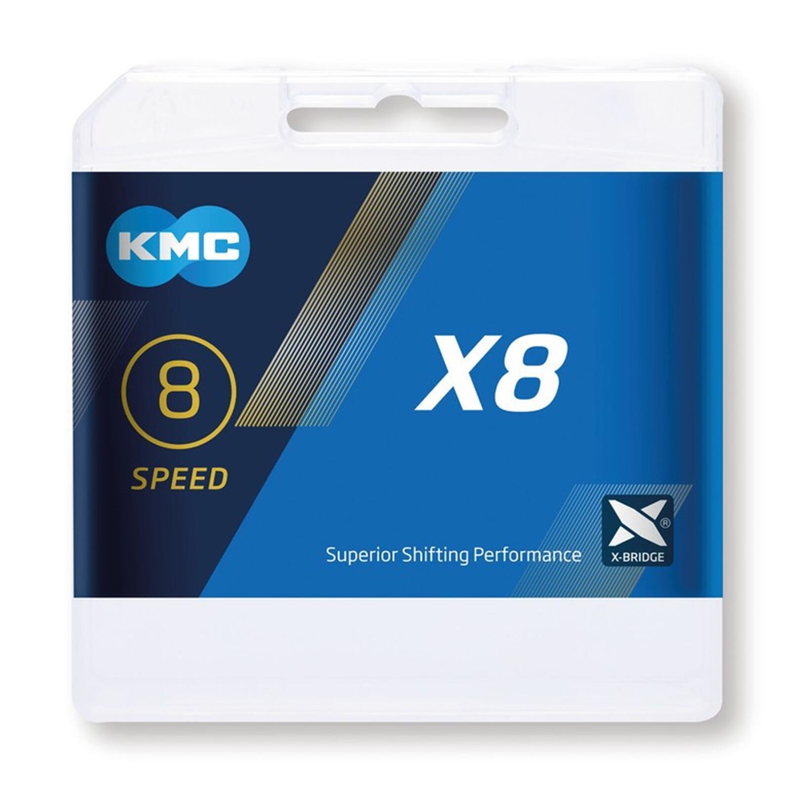 KMC X8 srebrny łańcuch przełączający 1/2 x 3/32, 114 ogniw 7,3 mm, 8-rzędowy (1 sztuka) (BX08NP114)