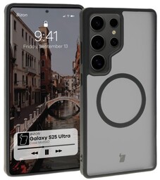 Bizon Etui z pierścieniem magnetycznym Case MatteO do Galaxy S25 Ultra, półprzezroczyste z czarną ramką