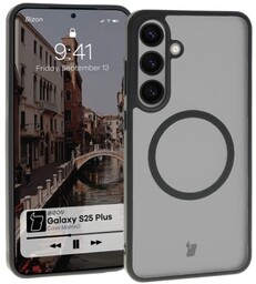 Bizon Etui z pierścieniem magnetycznym Case MatteO do Galaxy S25 Plus, półprzezroczyste z czarną ramką