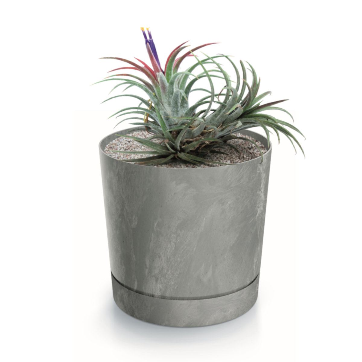 Gładka okrągła matowa doniczka z podstawką osłonka Beton szary