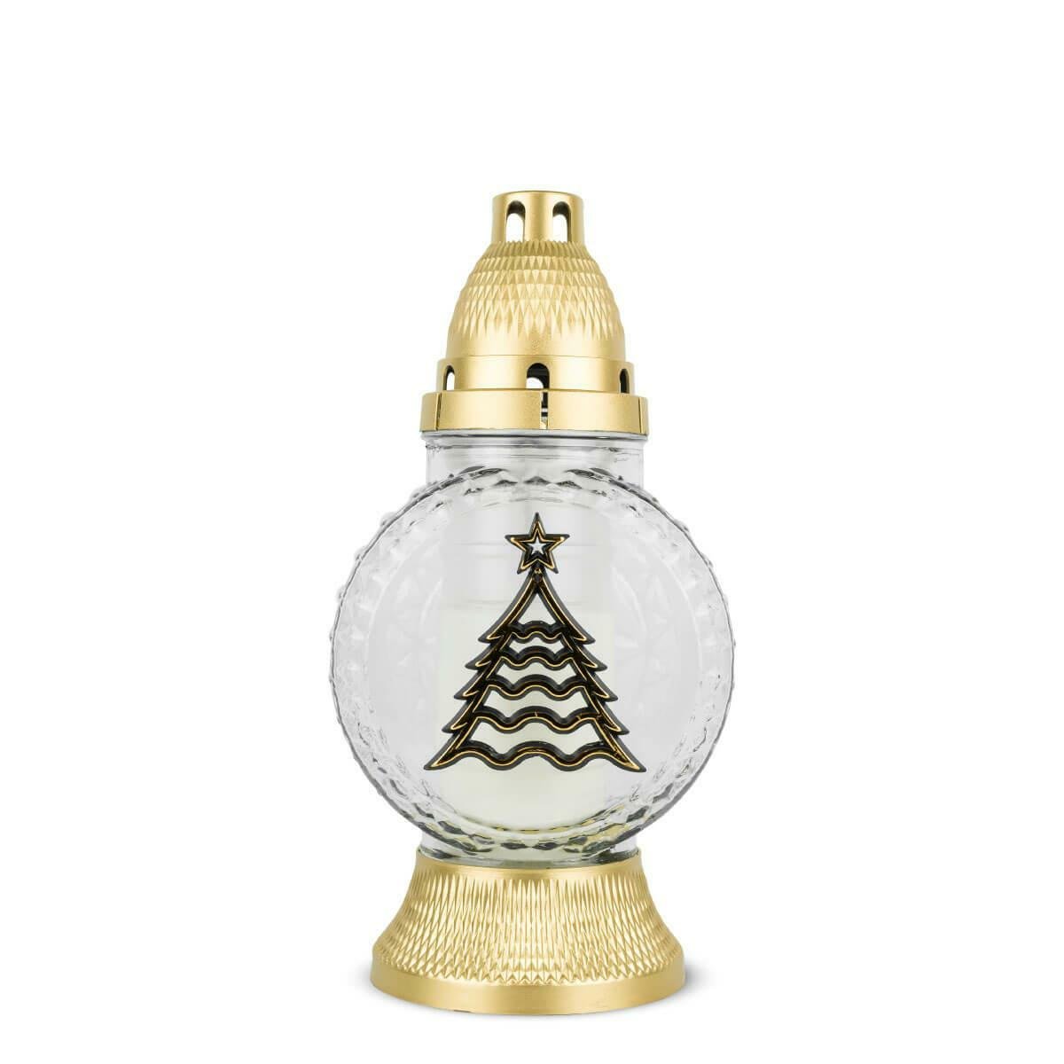 Znicz Świąteczny Choinka 25 cm Złoty DP753 Znicz Szklany Boże Narodzenie z Aplikacją z Wkładem