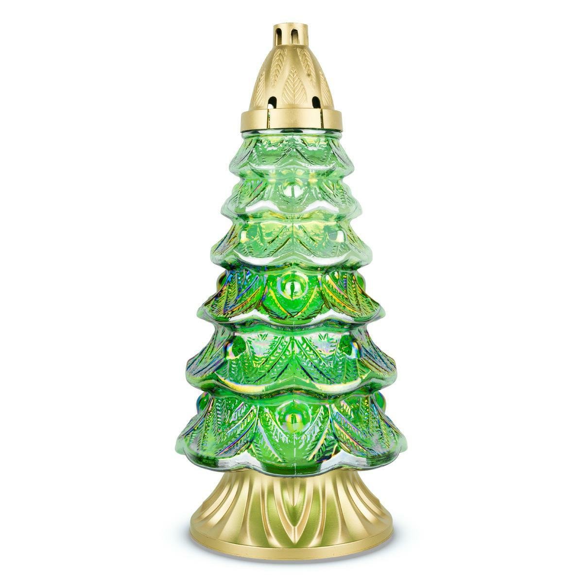 Znicz Szklany Choinka 39 cm Zielony DP751 Złoty Znicz Artystyczny Boże Narodzenie z Wkładem