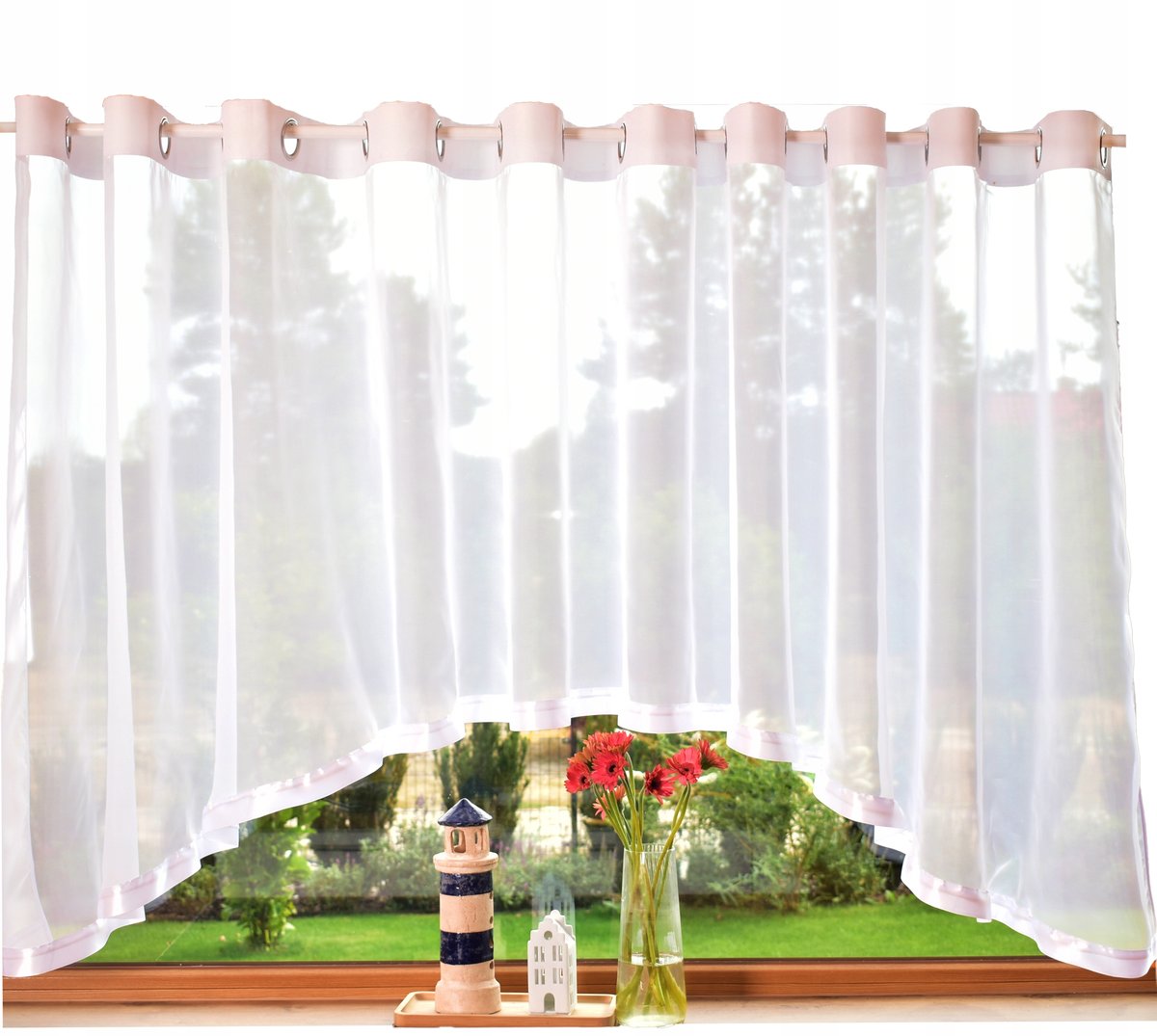 Firana przelotki łuk 400x160 cm woalowa gładka kółka