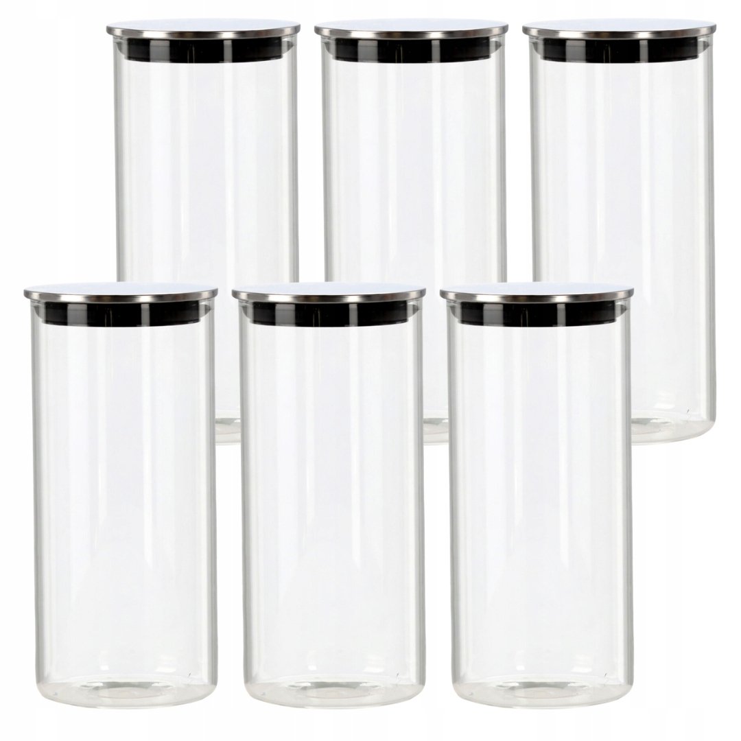 Pojemniki kuchenne szklane ZESTAW 6 szt na makaron HERMETYCZNE 1380ml STEEL