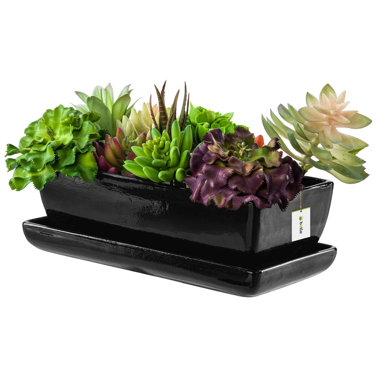 Kaktusiarka Doniczka 29 cm Czarny Prostokąt Ceramika