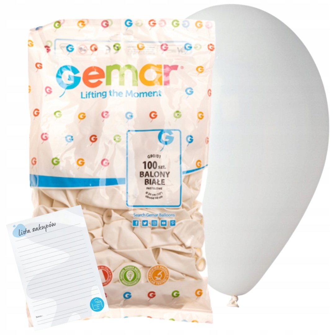 Balony pastelowe BIAŁE GEMAR G90/01 do dekoracji wesele URODZINY przyjęcie