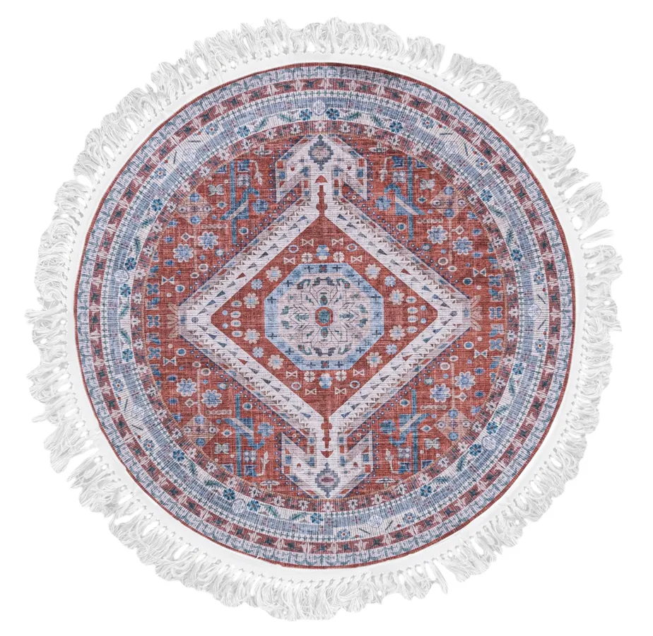 Rustykalny dywan z frędzlami i rozetą N5-R68