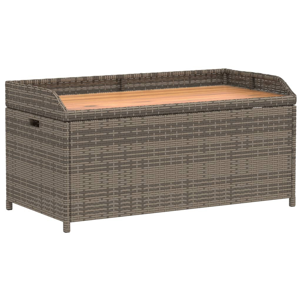 Ławka ze schowkiem, szara, 100x50x52 cm, polirattan i akacja