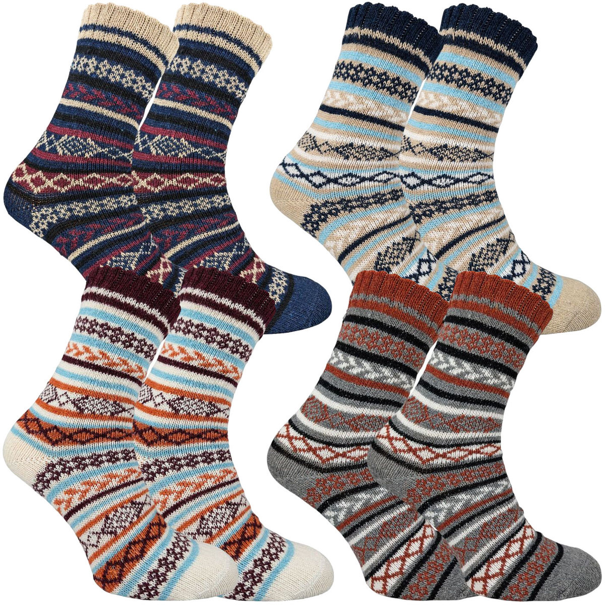 Skarpetki Stylowe Modne Wełniane Świąteczne Męskie Kolorowe Wełniane Angora Zestaw 4 Pak 39-42
