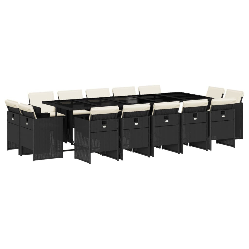 15-cz. zestaw mebli ogrodowych z poduszkami, czarny, rattan PE
