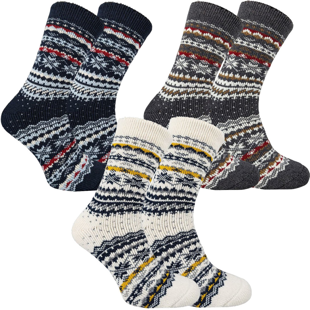 Skarpetki Stylowe Zimowe Modne Cieple Męskie Wełniane Kolorowe Zestaw 3 Pak 44-47