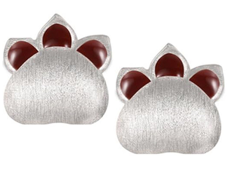 Srebrne kolczyki 925 satynowane łapki zwierzaka ślady łap kota psa