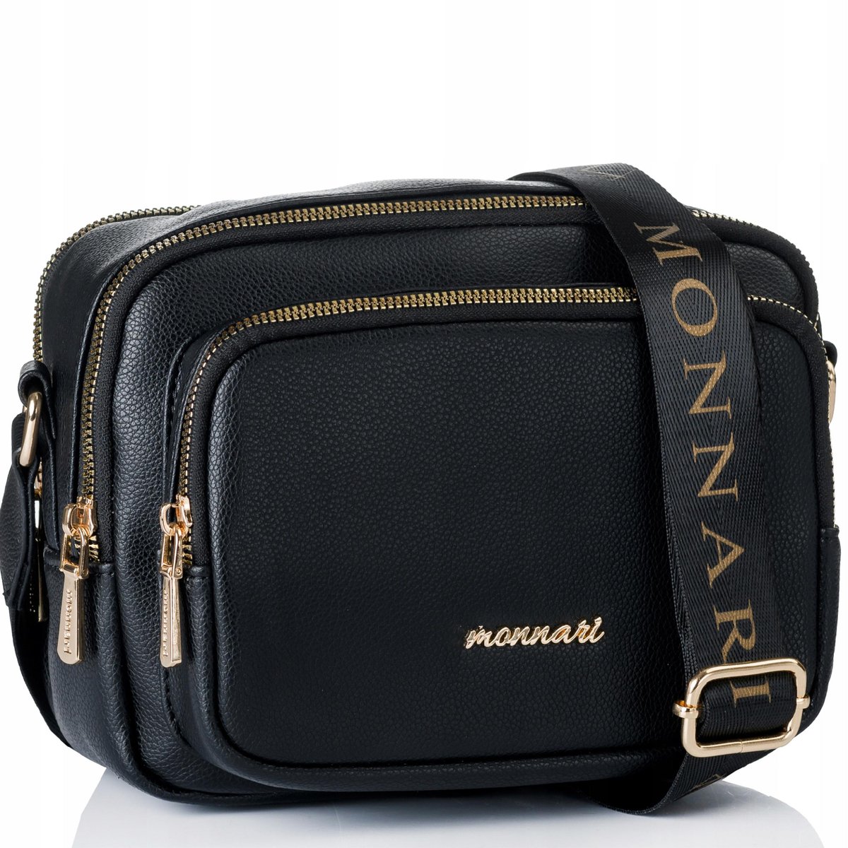 MONNARI Torebka na ramię LISTONOSZKA Pojemna DWUKOMOROWA PASEK LOGO PREMIUM