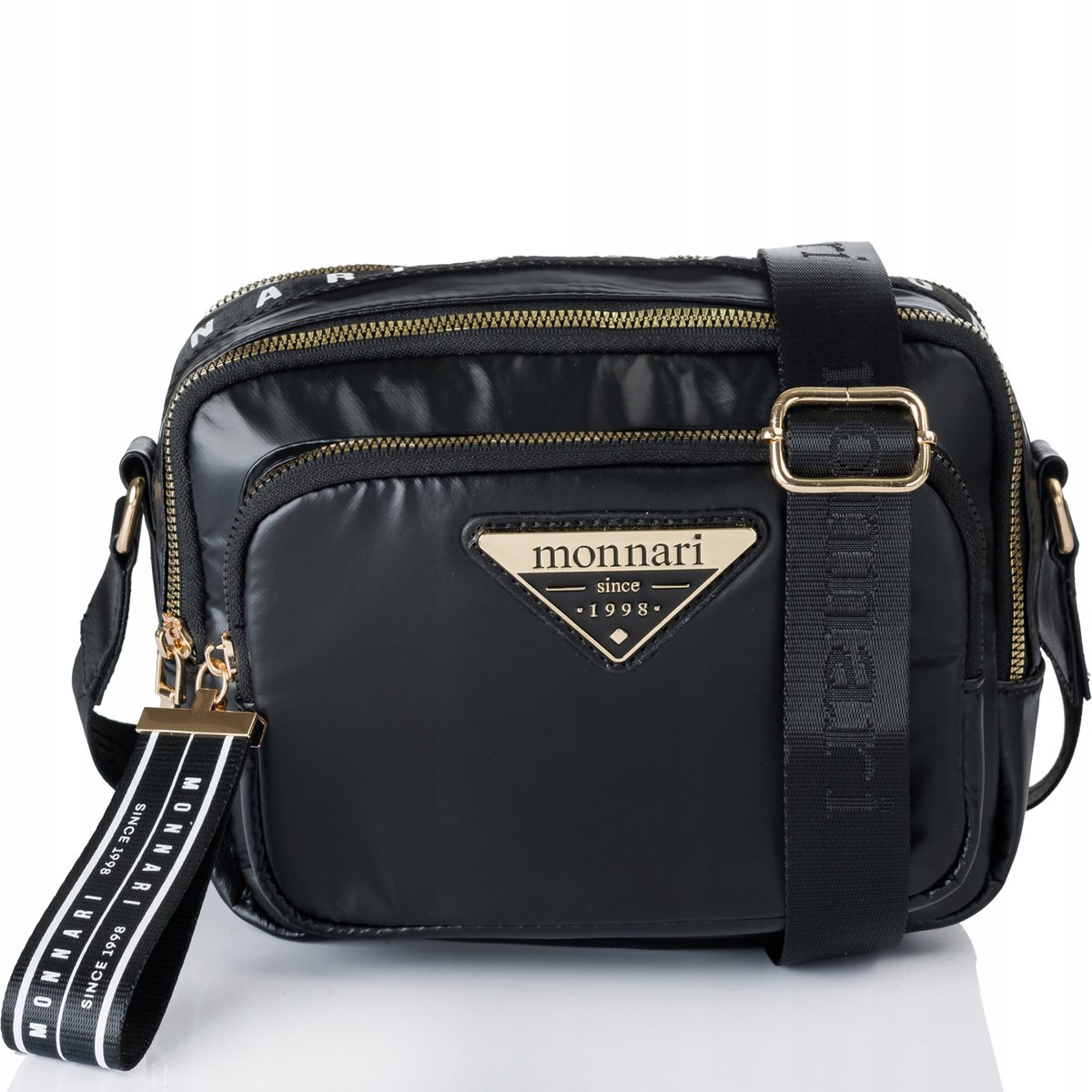 MONNARI Torebka na ramię LISTONOSZKA Pojemna DWUKOMOROWA PASEK LOGO PREMIUM