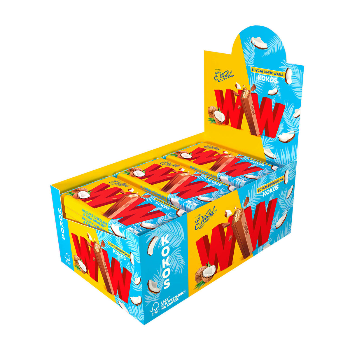 24 x Wafelki WW E.Wedel Kokos w czekoladzie mlecznej - baton 47 g E.Wedel