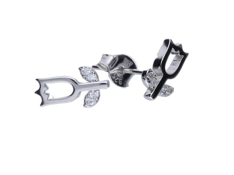 Srebrne kolczyki 925 tulipany z cyrkoniami na sztyfcie